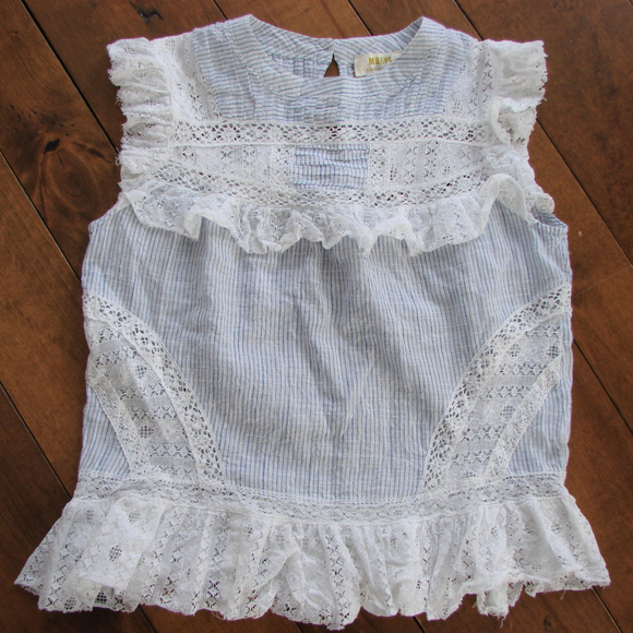 Anthropologie Tops - Maeve by Anthropologie Blue White Striped Lace Top